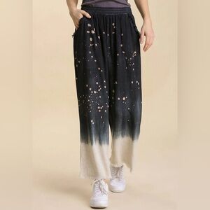 NWT- Umgee Black bleach Dipped crop raw edge Pants sz 2X